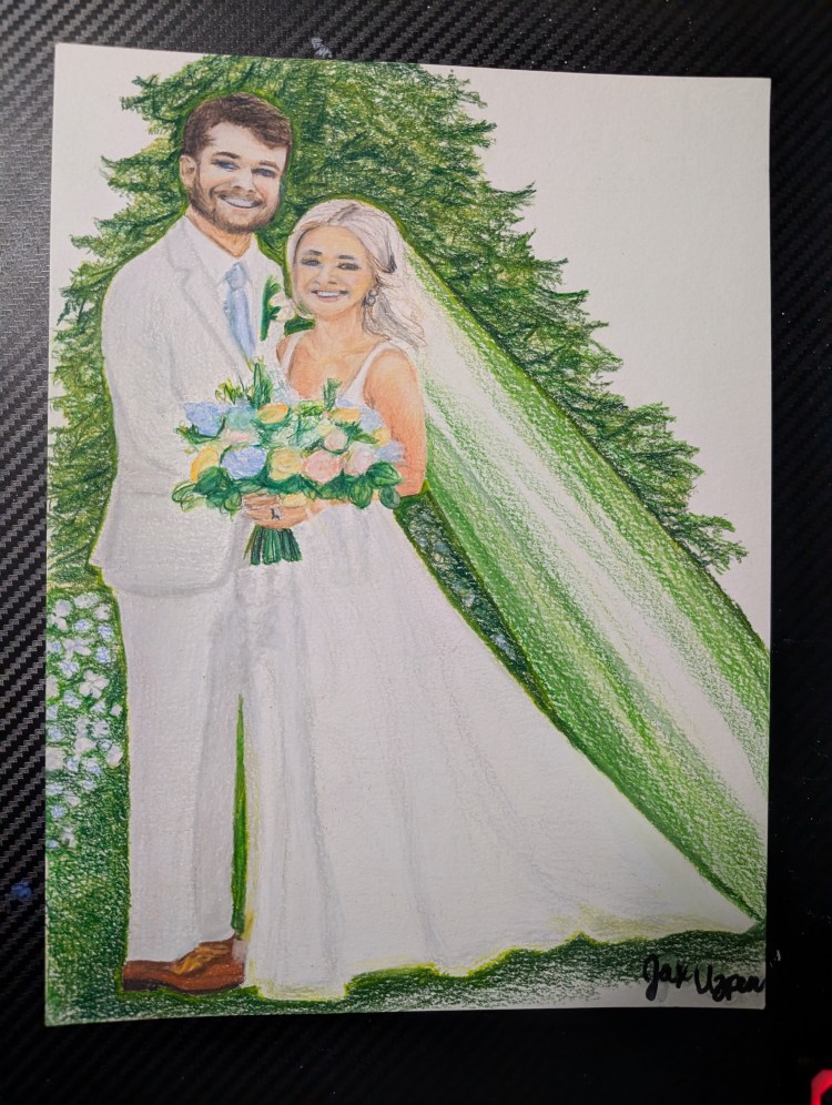 Wedding Portrait in colored pencil 9"x12" on watercolor paper